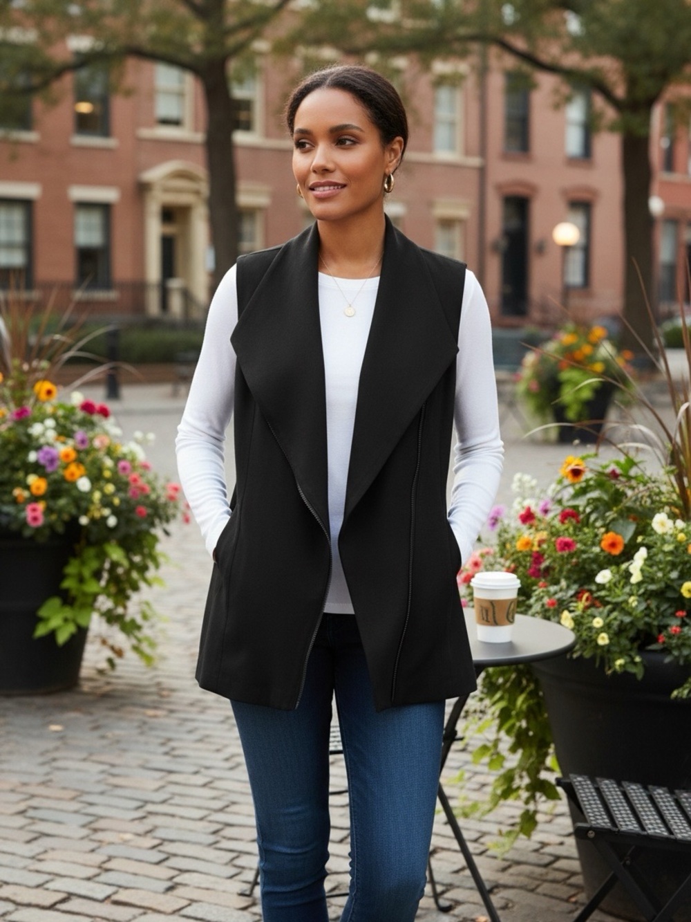 Drew Anthropologie Moto Vest Ponte Black Knit Women’s Size S Full Front Zip